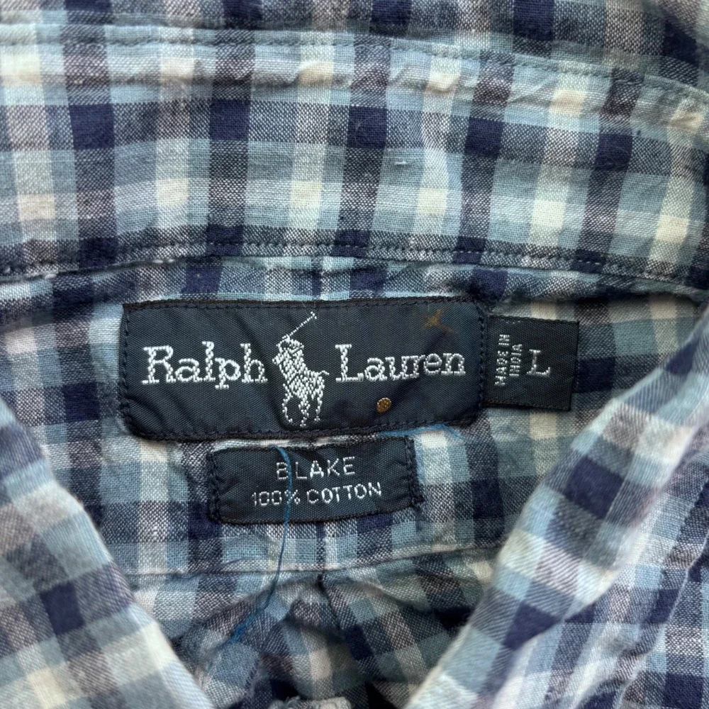 Polo Ralph Lauren Blake Mens Large Blue Gingham Plaid Cotton Button Down Shirt